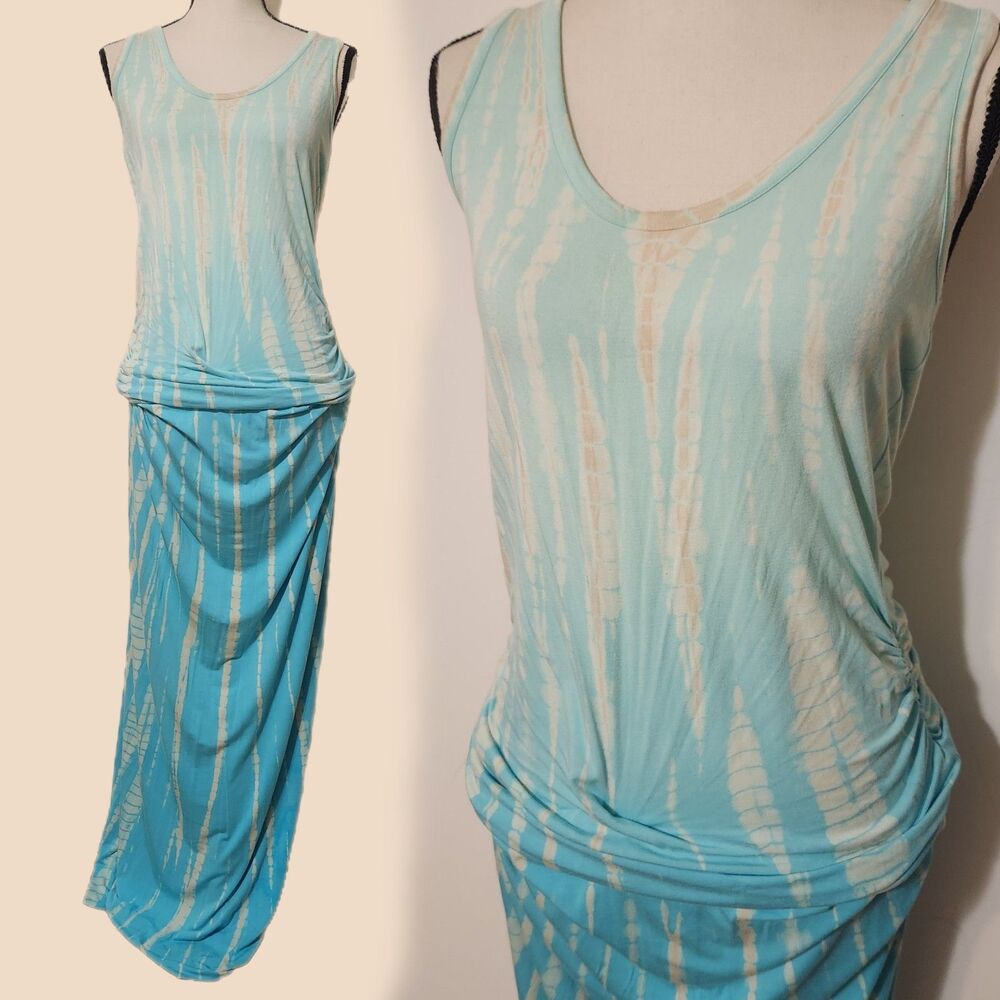 YFB Young Fabulous Broke turquoise Blue racerback smocked Tank maxi dress SZ L